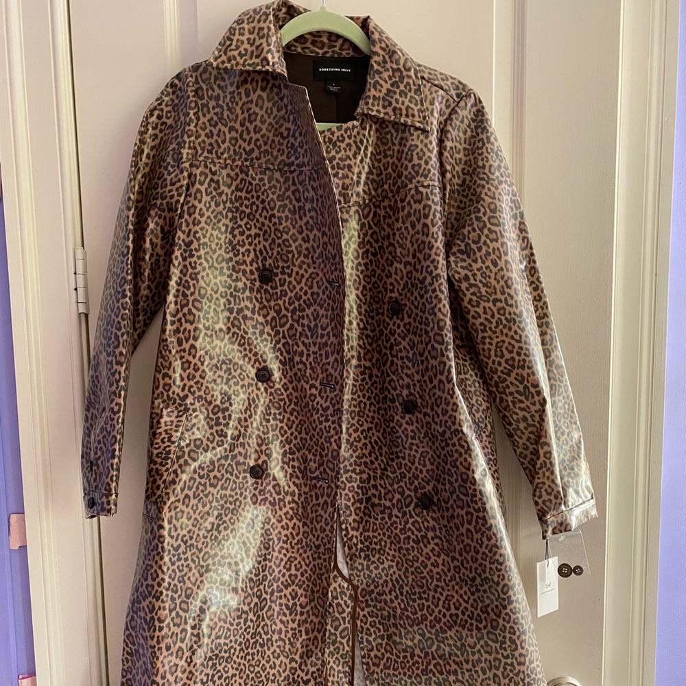 Something Navy Leopard Print Trench Coat Small - Picture 6 of 9